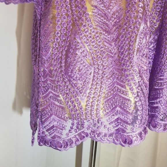 Vintage Handmade African Dishaki Shirt  Embroidered Lavender Floral Authentic M - Picture 5 of 9